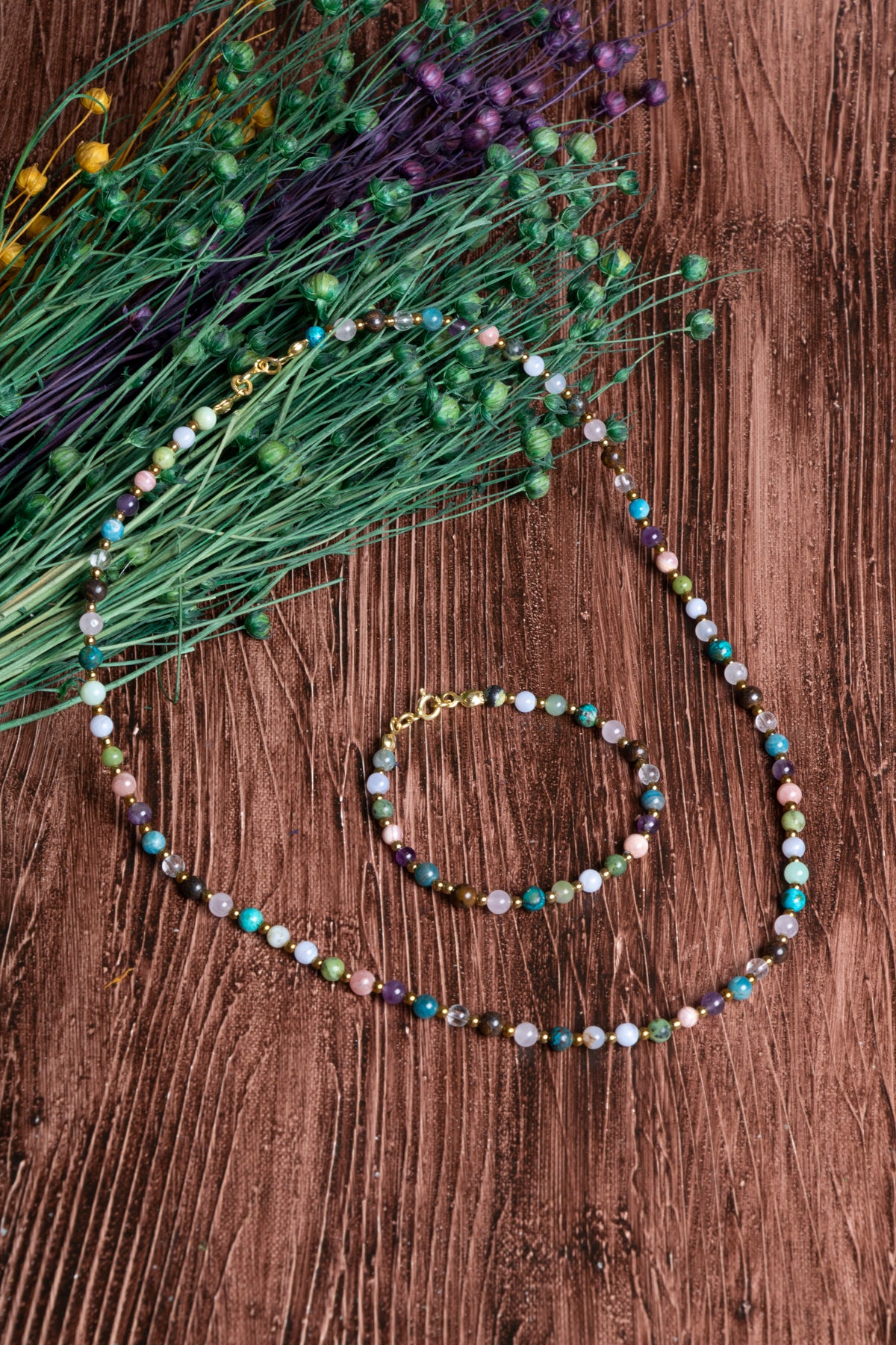 Image of Sertifikalı Doğal Taş Boğa Burcu Kolye - Bileklik Seti