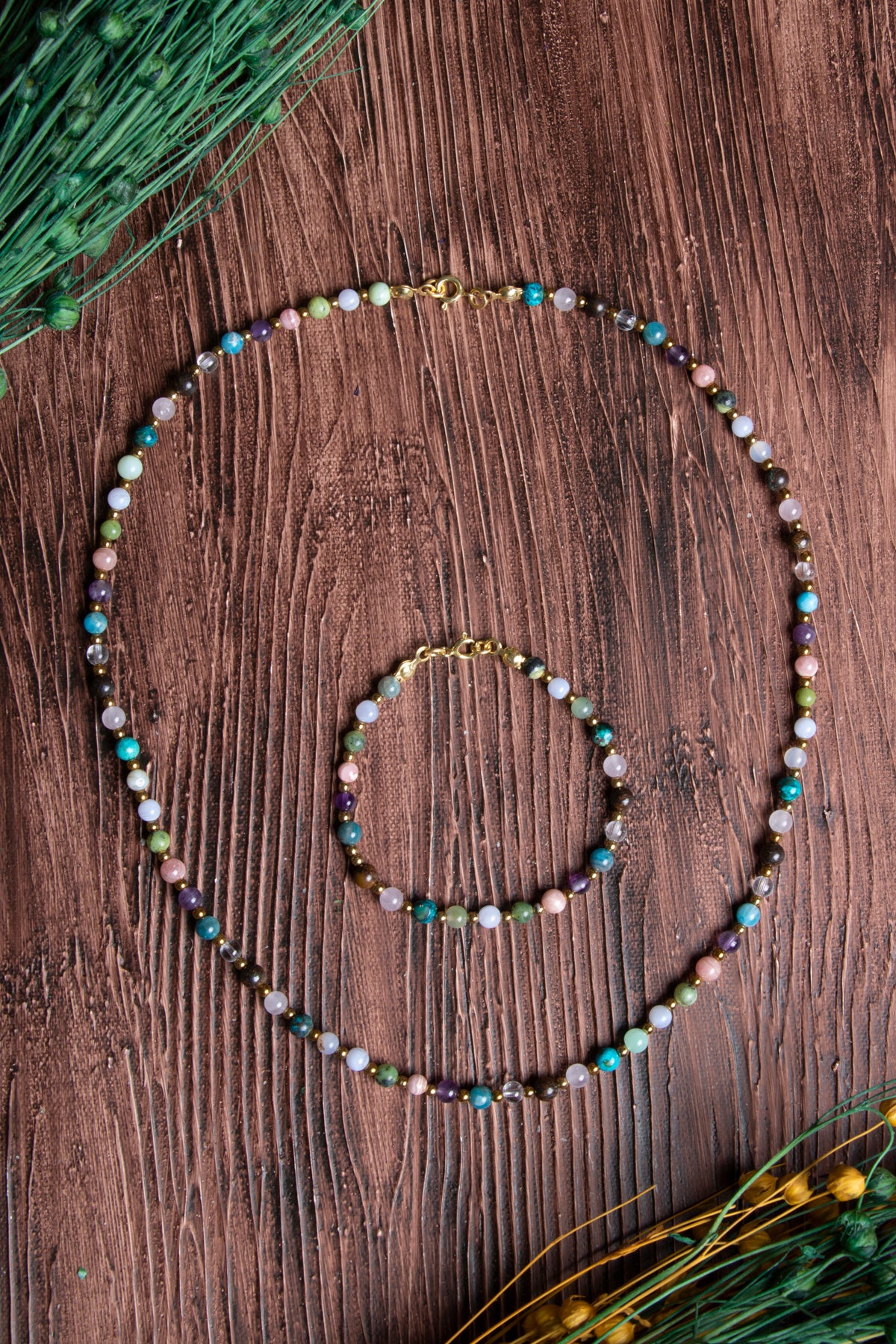 Image of Sertifikalı Doğal Taş Boğa Burcu Kolye - Bileklik Seti