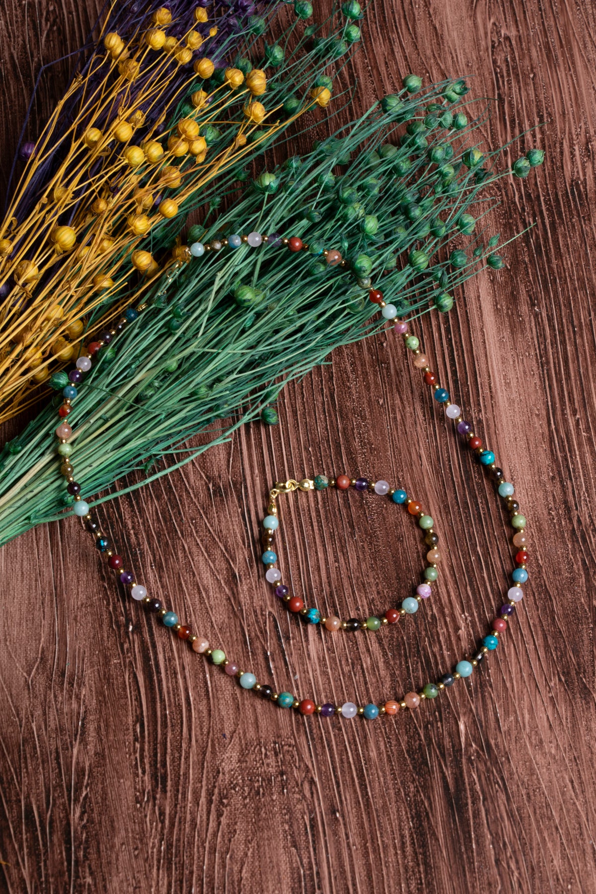 Image of Sertifikalı Doğal Taş Başak Burcu Kolye - Bileklik Seti