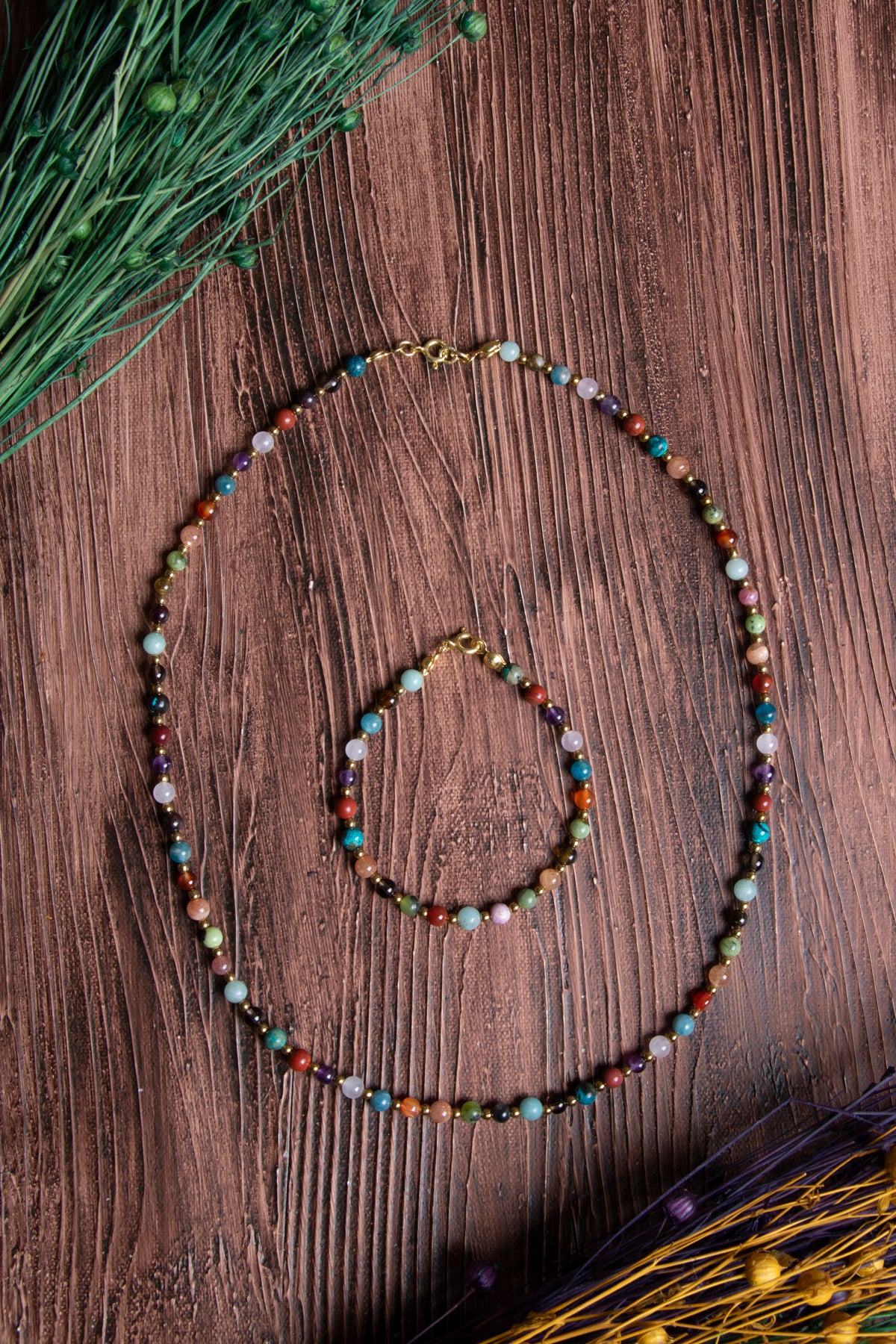 Image of Sertifikalı Doğal Taş Başak Burcu Kolye - Bileklik Seti