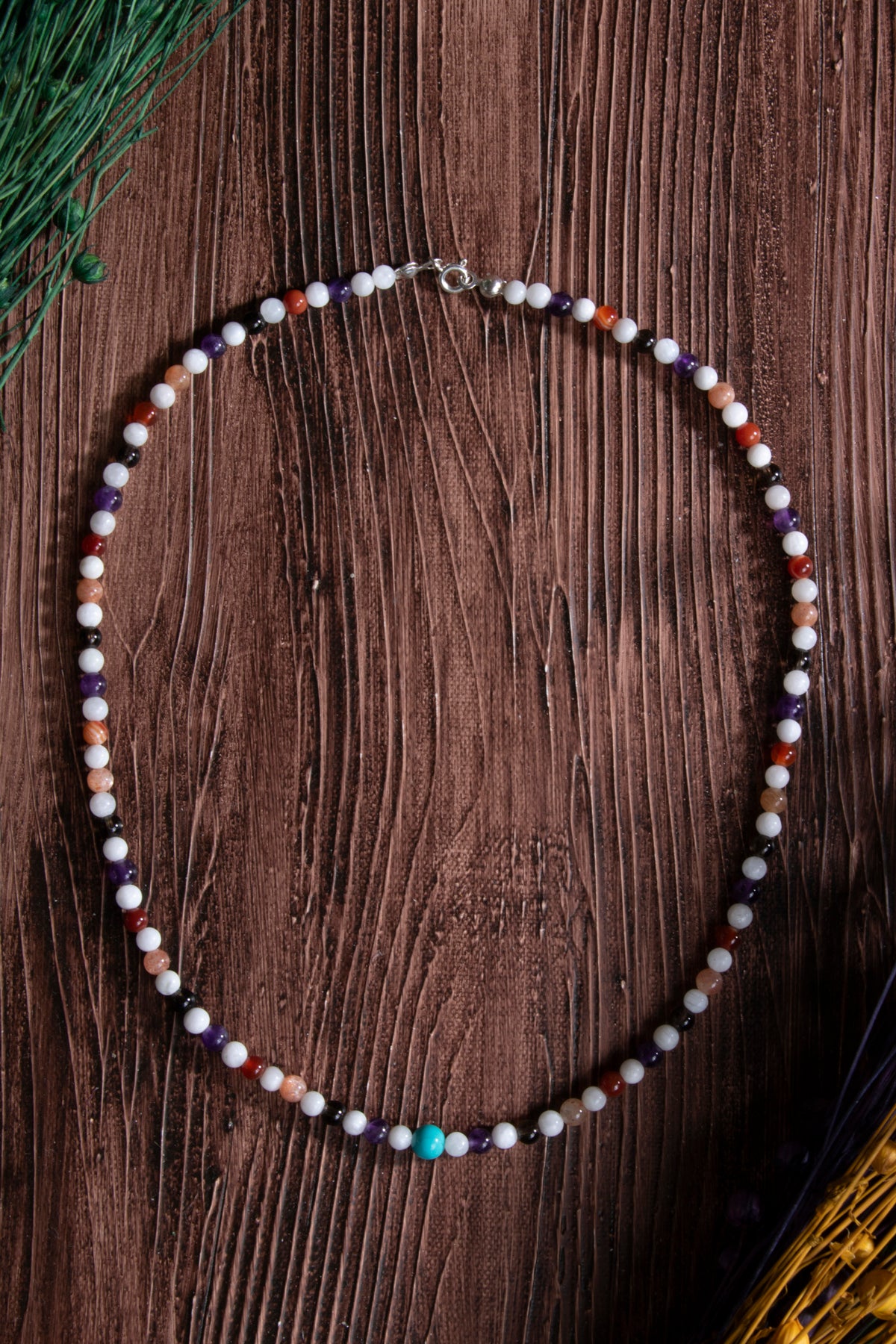 Image of Sertifikalı Ametist Ay taşı Dumanlı Kuvars Turkuaz Akik Doğal Taş Kolye