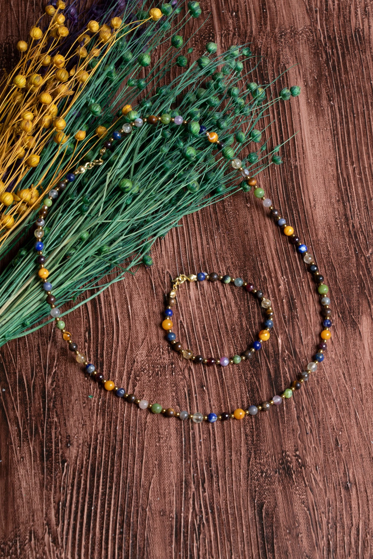 Image of Sertifikalı Doğal Taş Aslan Burcu Kolye - Bileklik Seti