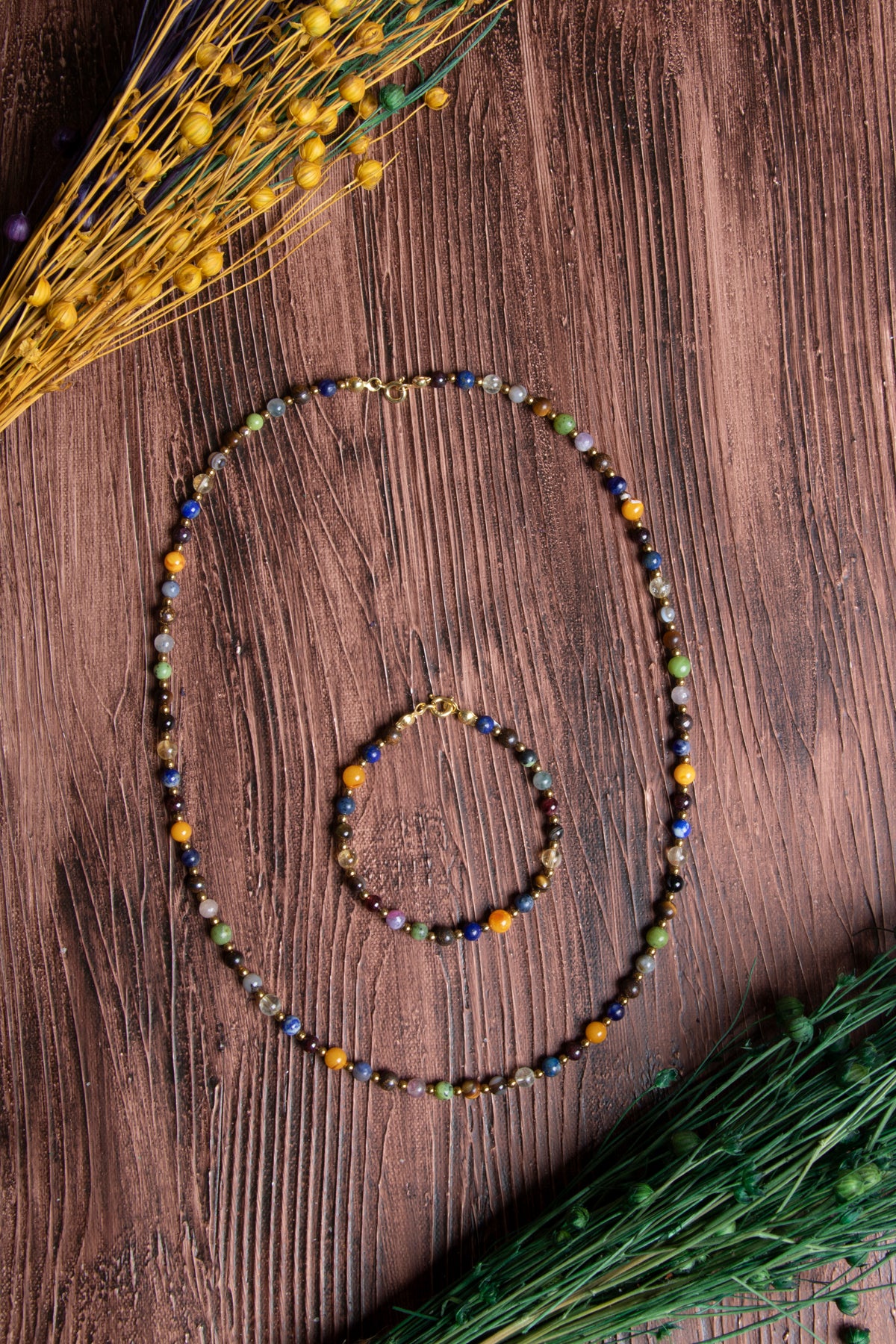 Image of Sertifikalı Doğal Taş Aslan Burcu Kolye - Bileklik Seti