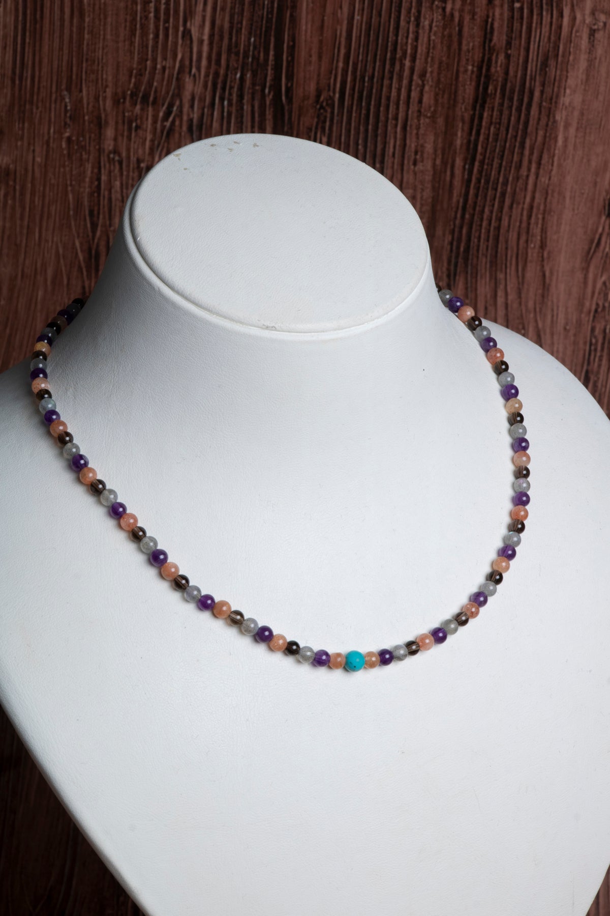 Image of Sertifikalı Güneş Taşı Ametist Labrodorit Dumnalı Kuvars Turkuaz Doğal Taş Kolye