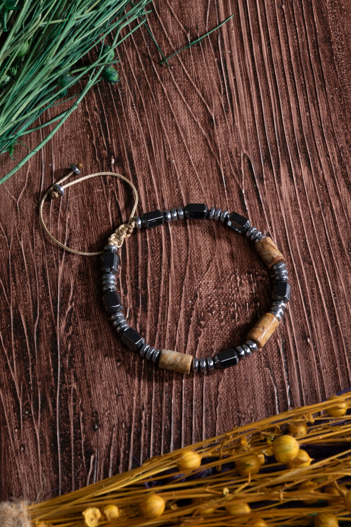 Image of Sertifikalı Kahve Jasper Hematit Doğal Taş Makrome Bileklik