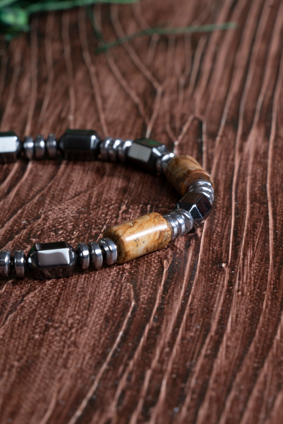 Image of Sertifikalı Kahve Jasper Hematit Doğal Taş Makrome Bileklik