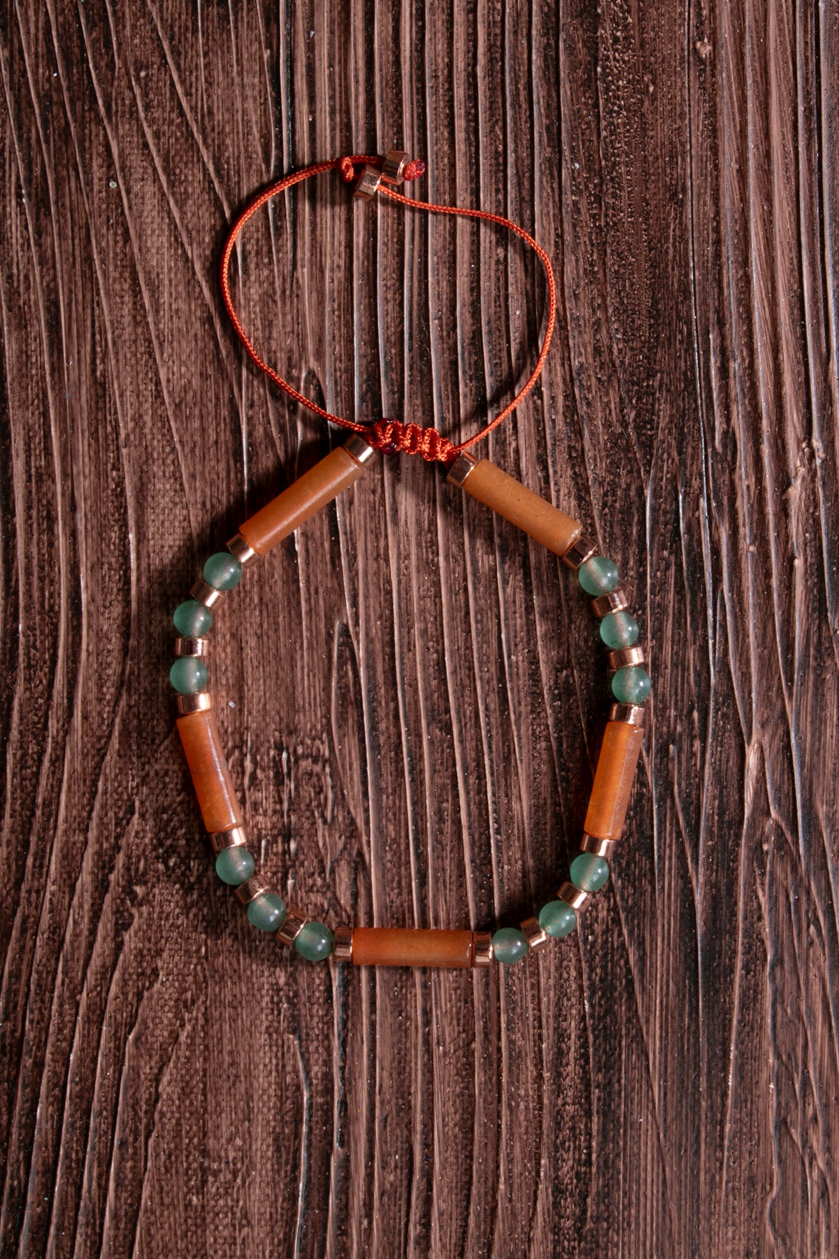 Image of Sertifikalı Yeşil Aventurin Turuncu Aventurin Hematit Doğal Taş Makrome Bileklik