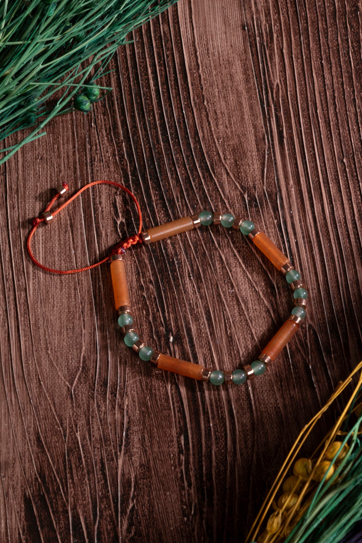 Image of Sertifikalı Yeşil Aventurin Turuncu Aventurin Hematit Doğal Taş Makrome Bileklik