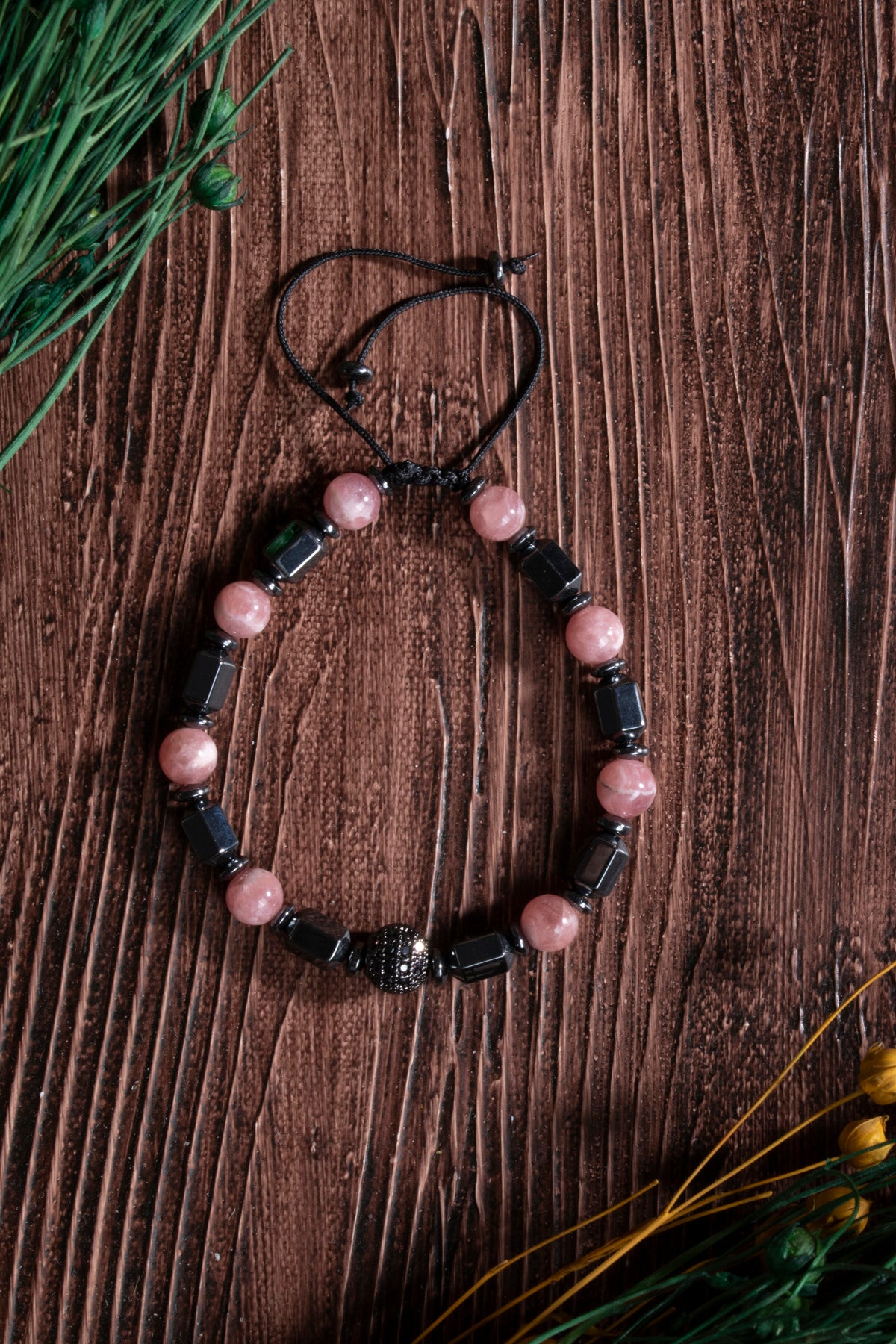 Image of Sertifikalı Rodokrozit Hematit Zirkon Aparatlı Doğal Taş Bileklik