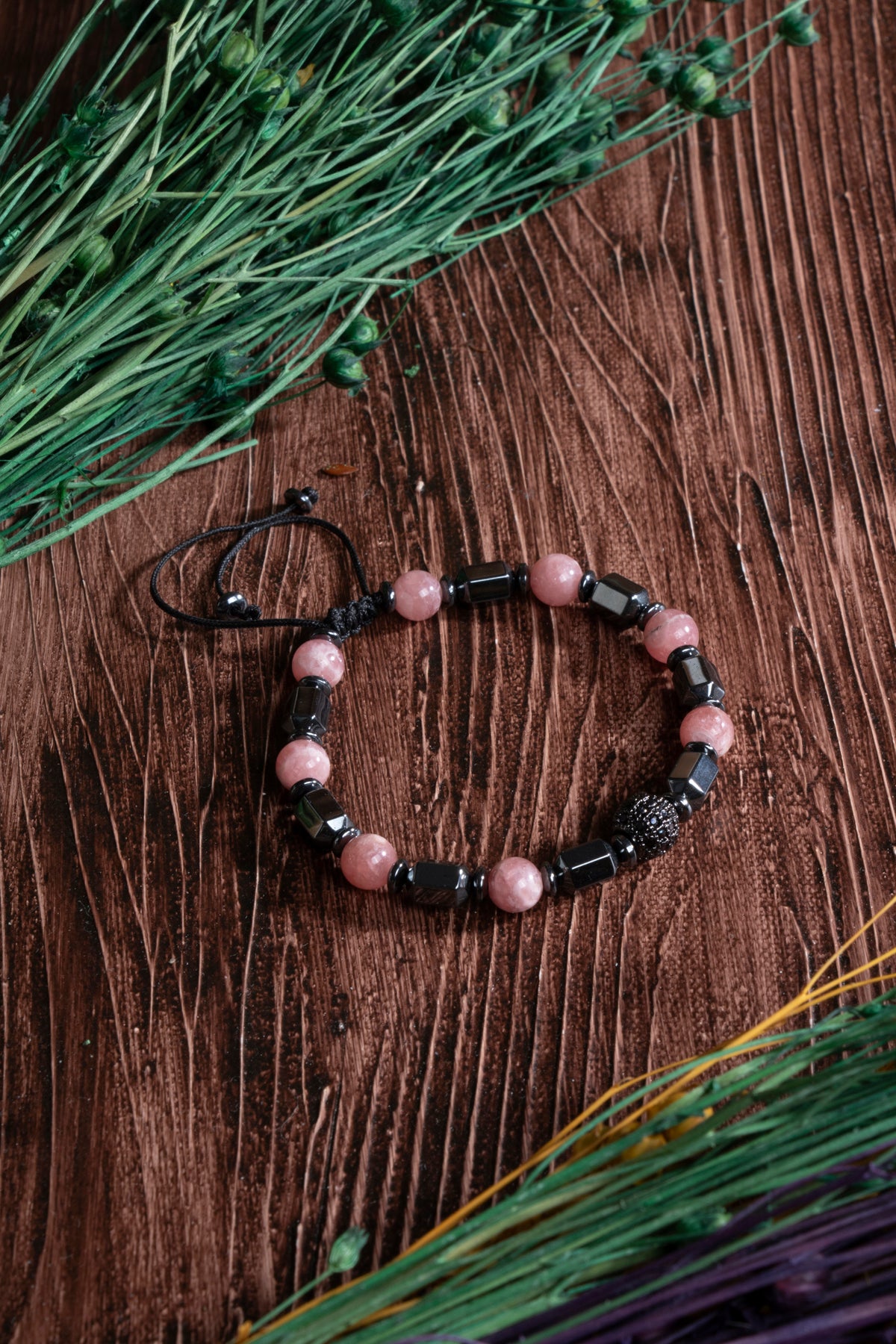 Image of Sertifikalı Rodokrozit Hematit Zirkon Aparatlı Doğal Taş Bileklik