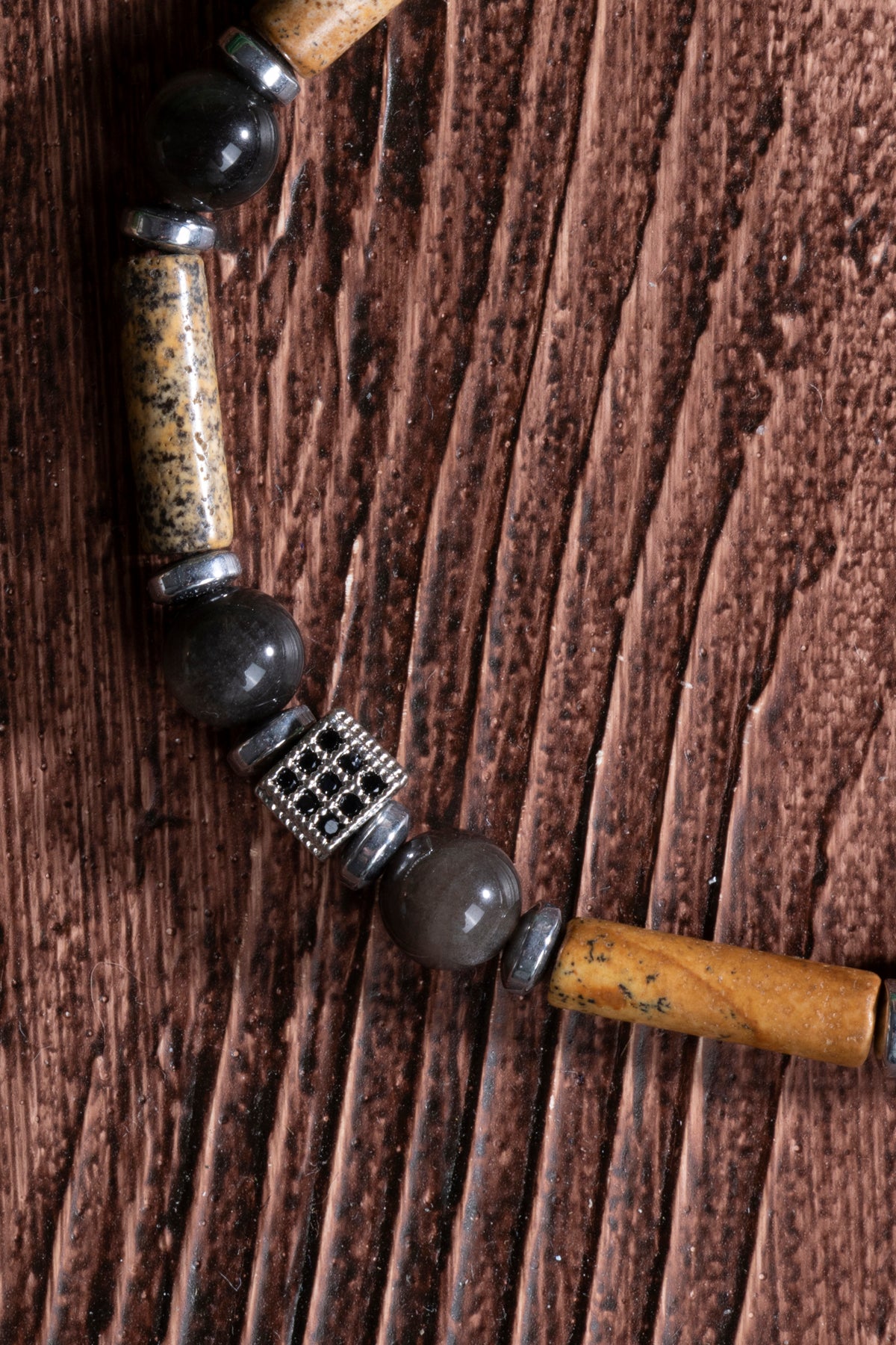 Image of Sertifikalı Kahve Jasper Obsidyen Hematit Zirkon Aparat Doğal Taş Makrome Bileklik