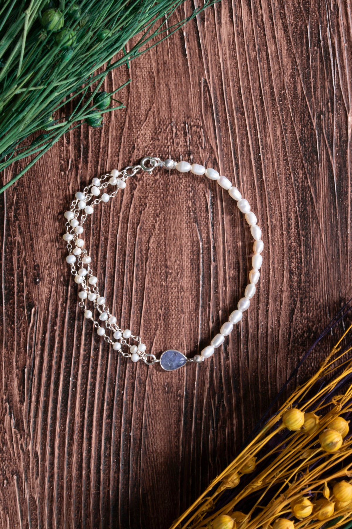 Image of Sertifikalı İnci Tanzanit Gümüş Bileklik