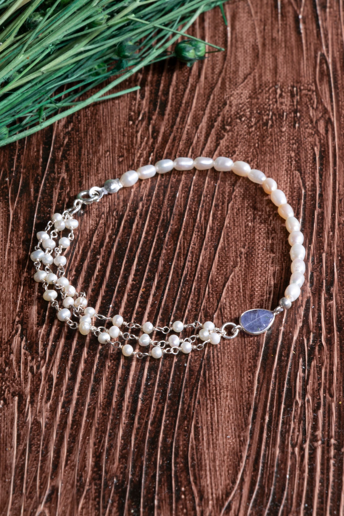 Image of Sertifikalı İnci Tanzanit Gümüş Bileklik