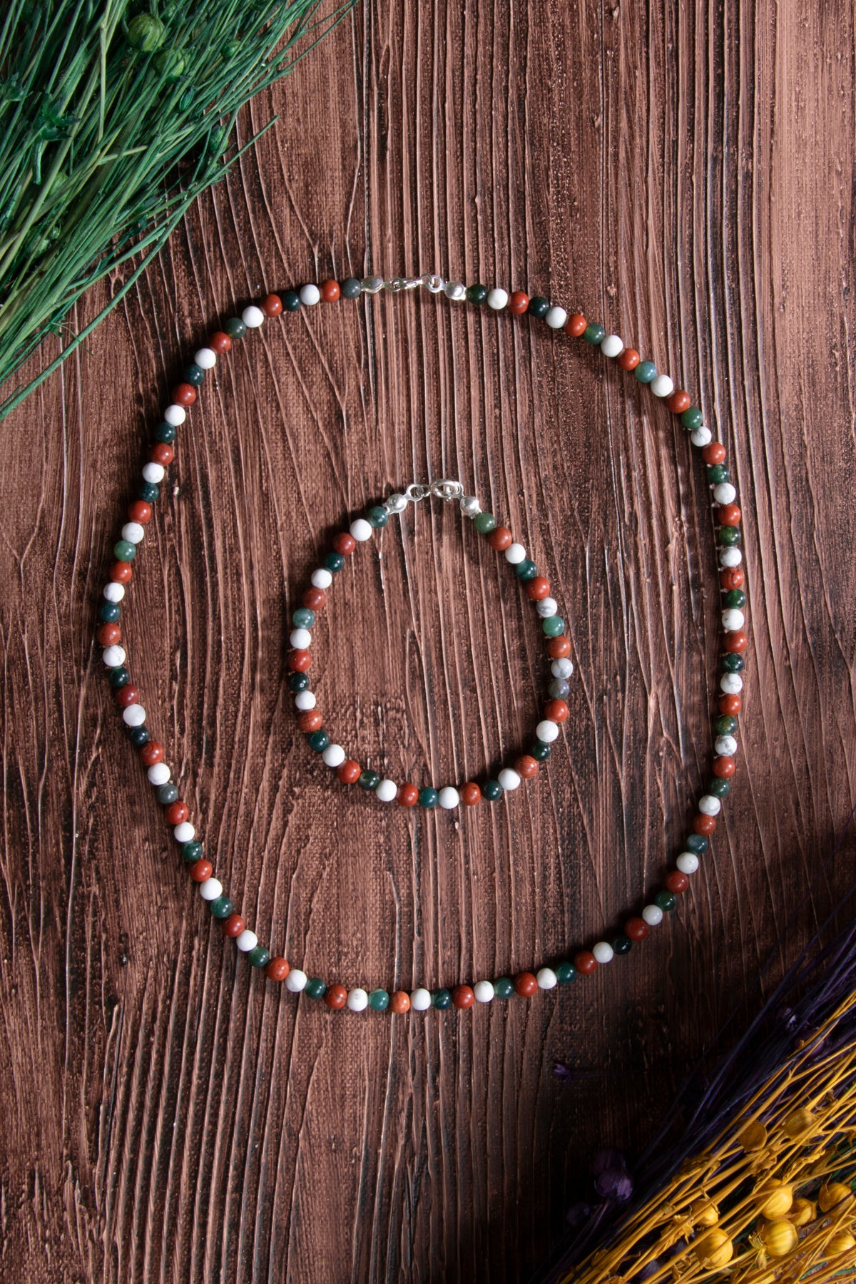 Image of Sertifikalı Jasper Havlit Akik Doğal Taş Kolye Bileklik Set