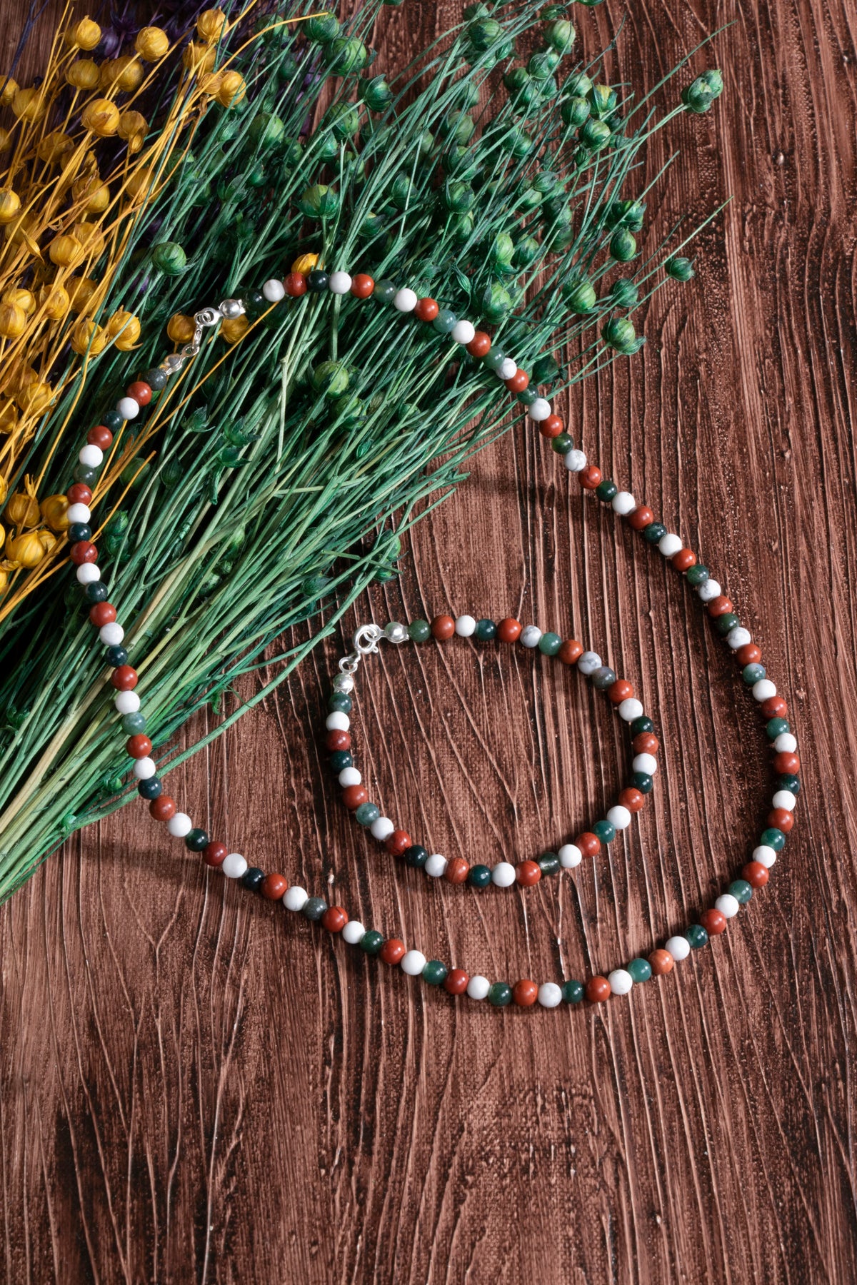 Image of Sertifikalı Jasper Havlit Akik Doğal Taş Kolye Bileklik Set