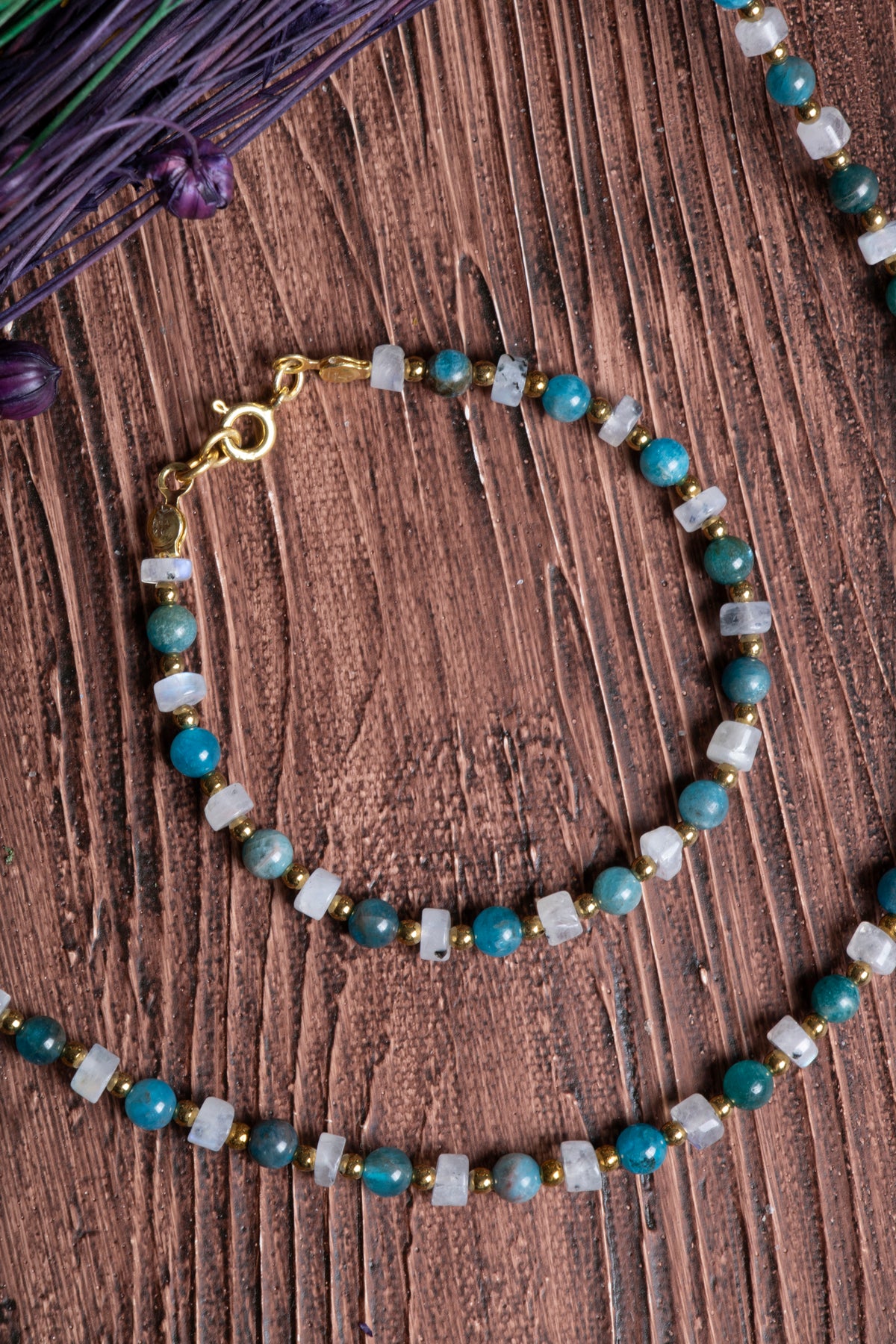 Image of Sertifikalı Ay Taşı, Apatit Doğal Taş Mistik İlham Kolye - Bileklik Seti