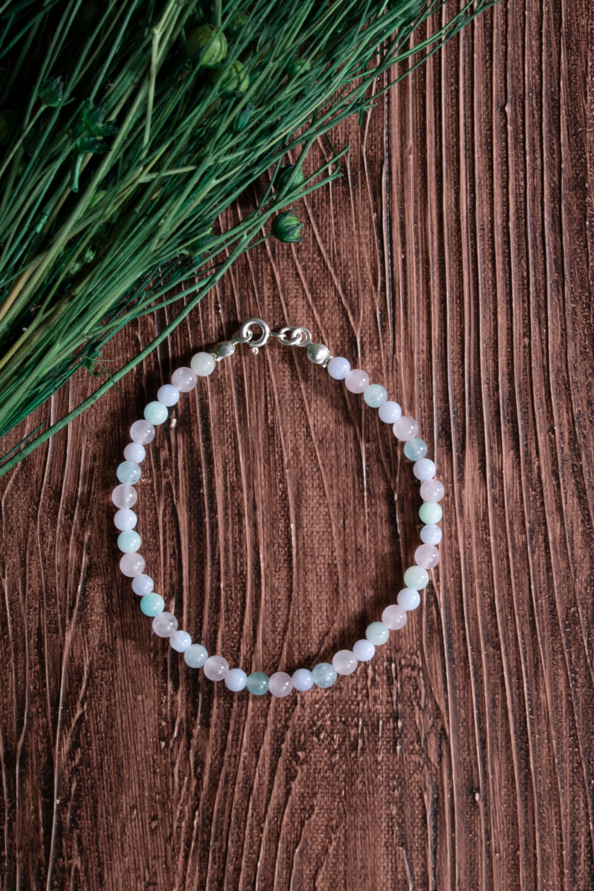 Image of Sertifikalı Pembe Kuvars Akuamarin Amazonit Doğal Taş Bileklik