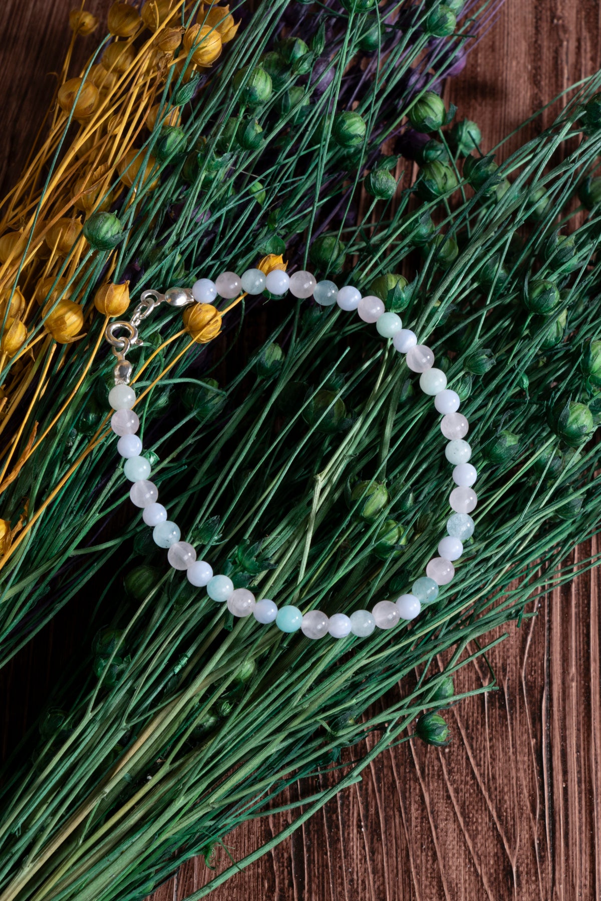 Image of Sertifikalı Pembe Kuvars Akuamarin Amazonit Doğal Taş Bileklik