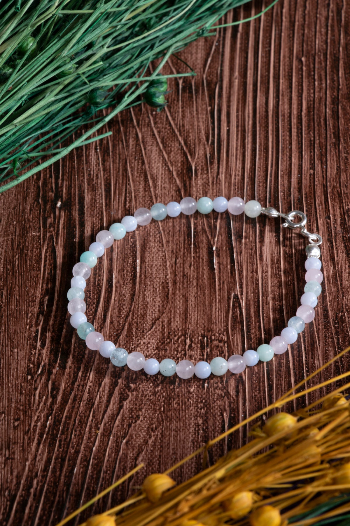 Image of Sertifikalı Pembe Kuvars Akuamarin Amazonit Doğal Taş Bileklik