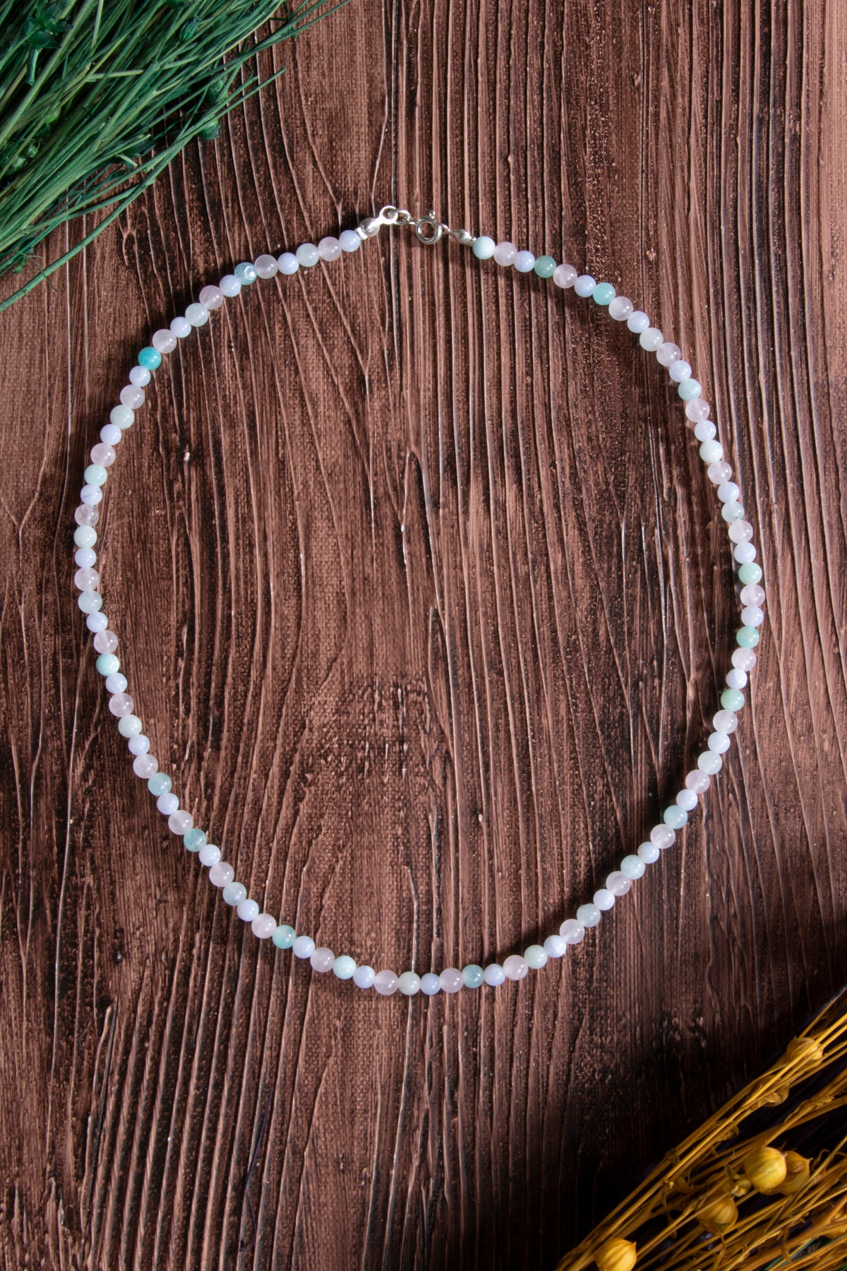 Image of Sertifikalı Pembe Kuvars Akuamarin Amazonit Doğal Taş Kolye